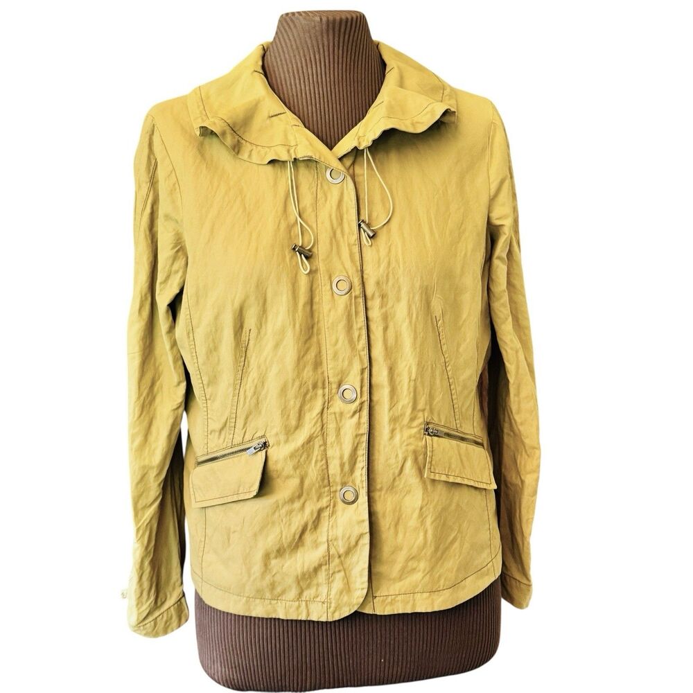 Coldwater Creek Mustard Yellow Scrunch Sleeve Jacket Snaps Ruffle Collar Sz 10